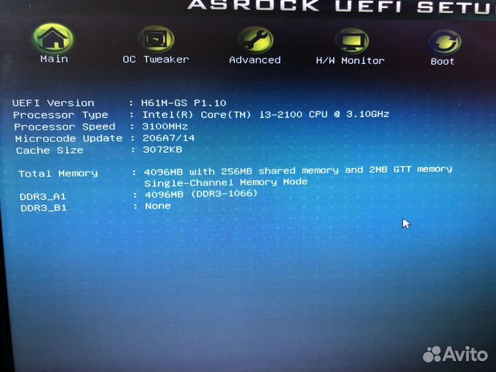 Материнская плата asrock h61m-gs i3-2100 4gb ram