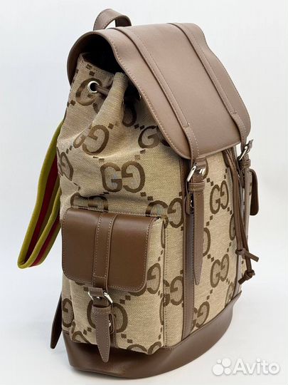 Мужской рюкзак Gucci жаккард кожа коричневый