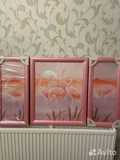 Картина триплекс розовые фламинго.Новая