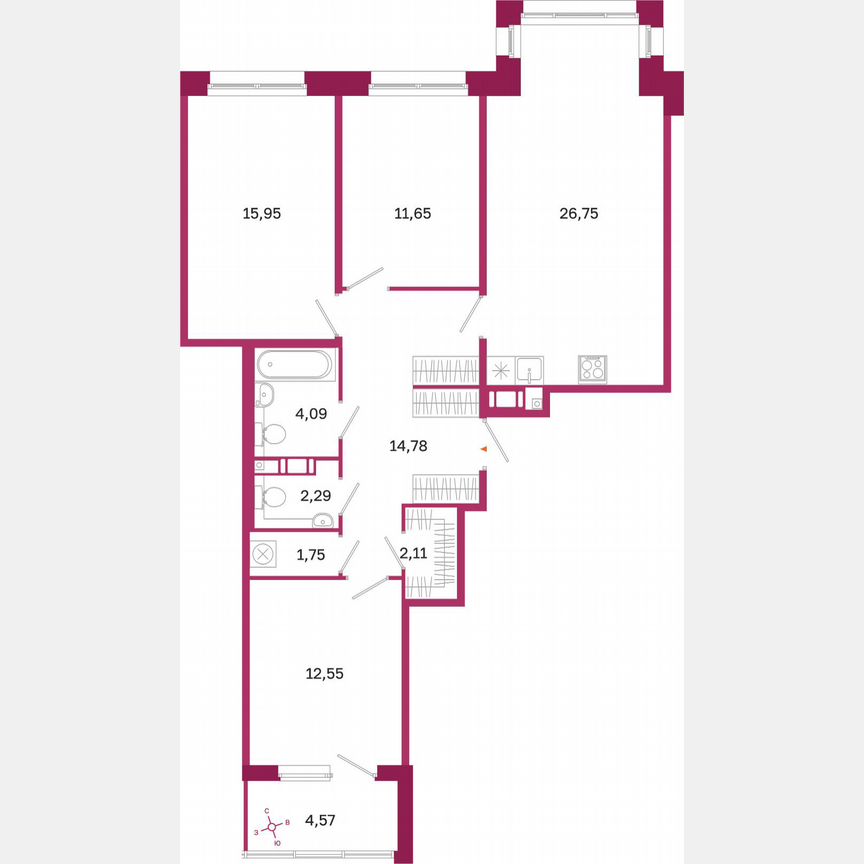 3-к. квартира, 94,2 м², 6/10 эт.
