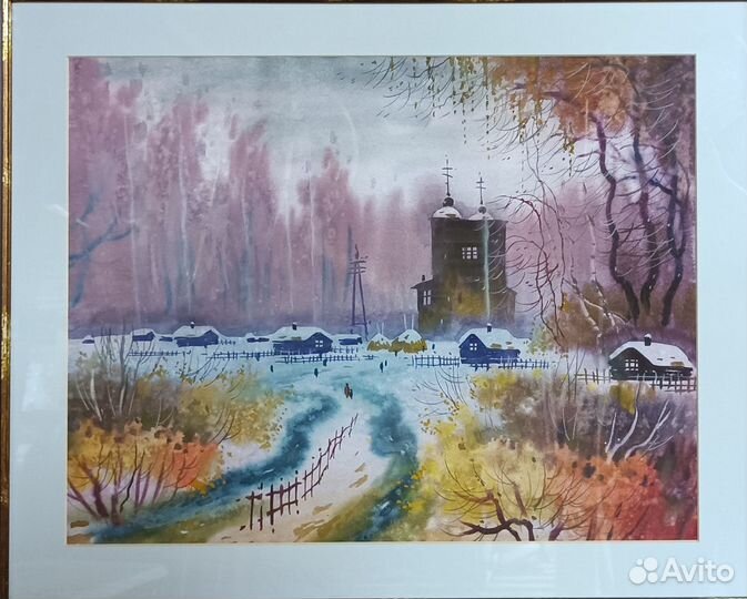 Акварель картина рукописная Л.С. Герасимов