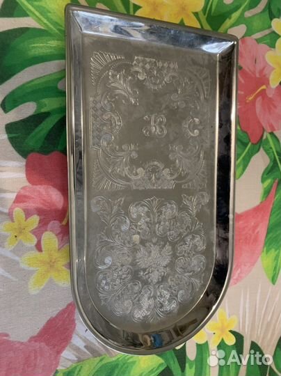 Поднос серебрянный подкова с гербом