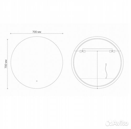 Зеркало cosmo-норма black 700x700 LED сенсор, под