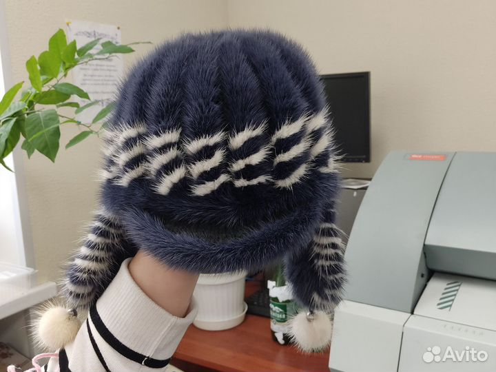 Шапка норковая женская вязаная