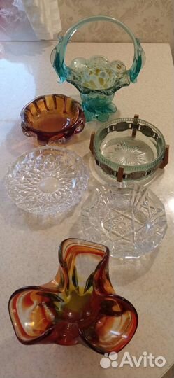 Ваза для фруктов цветное стекло СССР