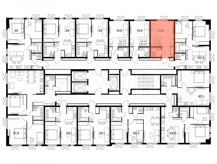 Квартира-студия, 23,6 м², 4/25 эт.