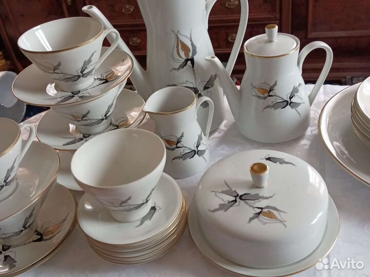 Чайно кофейный сервиз гдр, черная роза СССР