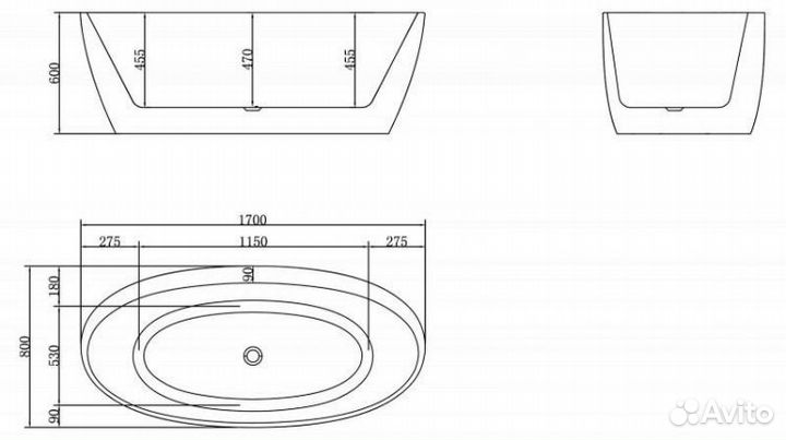 Ванна отдельностоящая акриловая BelBagno BB404 170