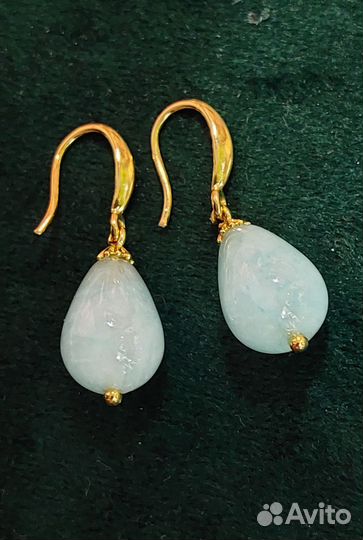Серьги с голубым халцедоном