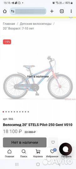 Велосипед детский stels pilot 250