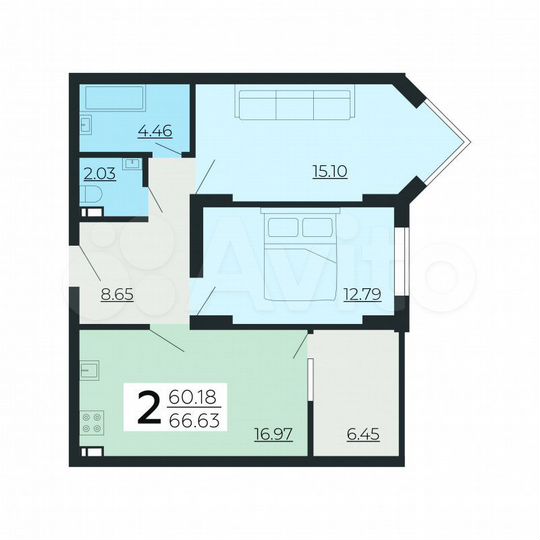 2-к. квартира, 66,5 м², 10/24 эт.