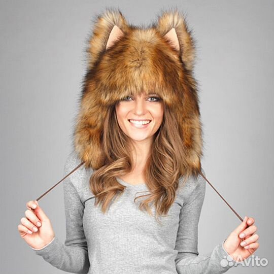 Шапка с ушками Волкошапка Зверошапка-ушанка Лиса