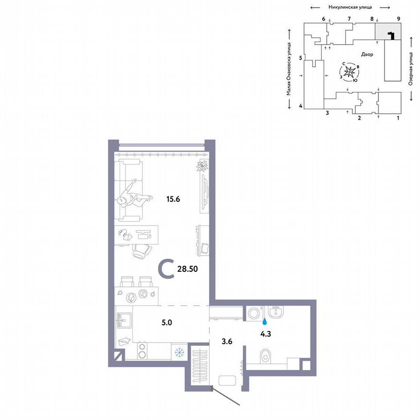 Квартира-студия, 28,5 м², 8/30 эт.