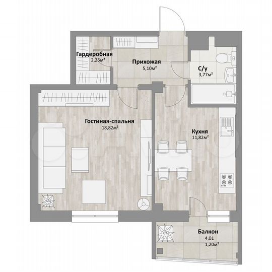 1-к. квартира, 42,8 м², 16/16 эт.