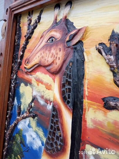 Картина. Новая. Индонезия. Объёмная резьба. 78*58