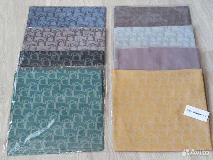 Платок 100/100 Christian Dior с кистями жёлтый 9цв