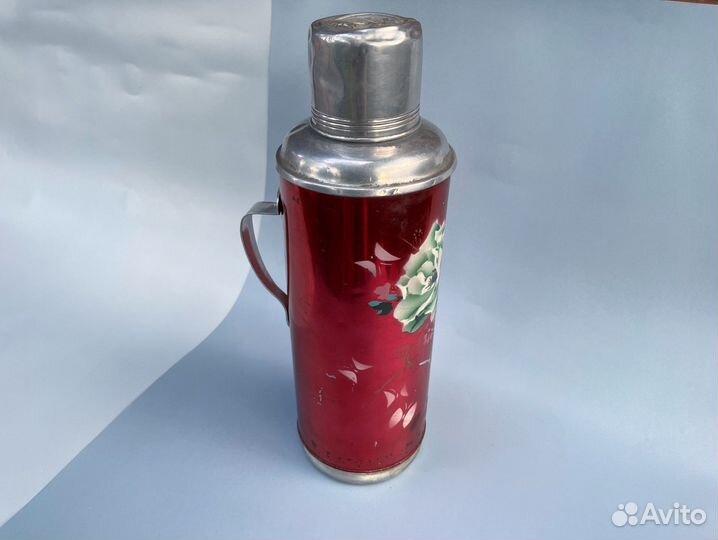 Термос китайский времен СССР красный с ручкой
