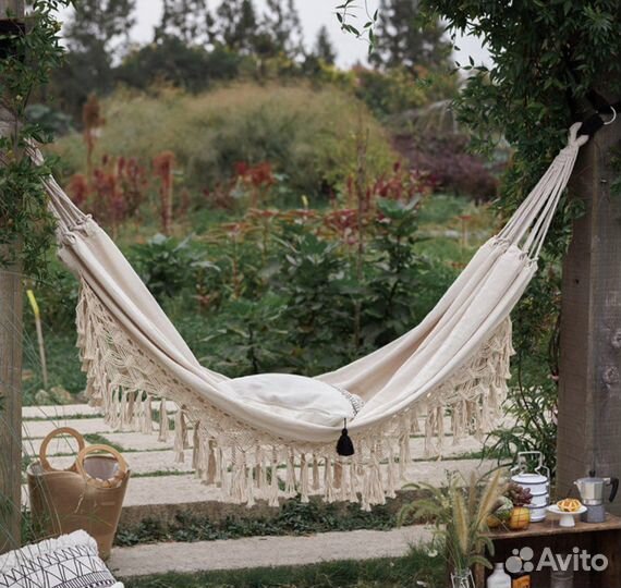 Новый гамак 150х200 бежевый с бахромой