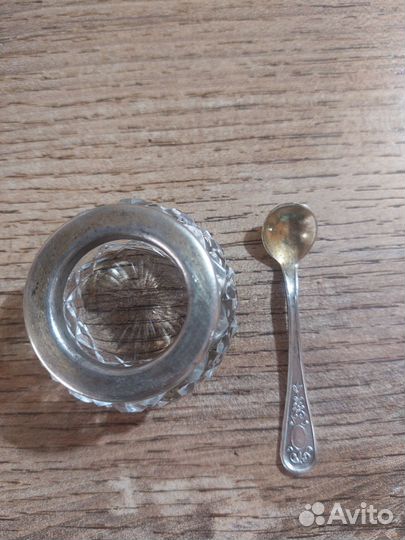 Солонка хрустальная с серебром