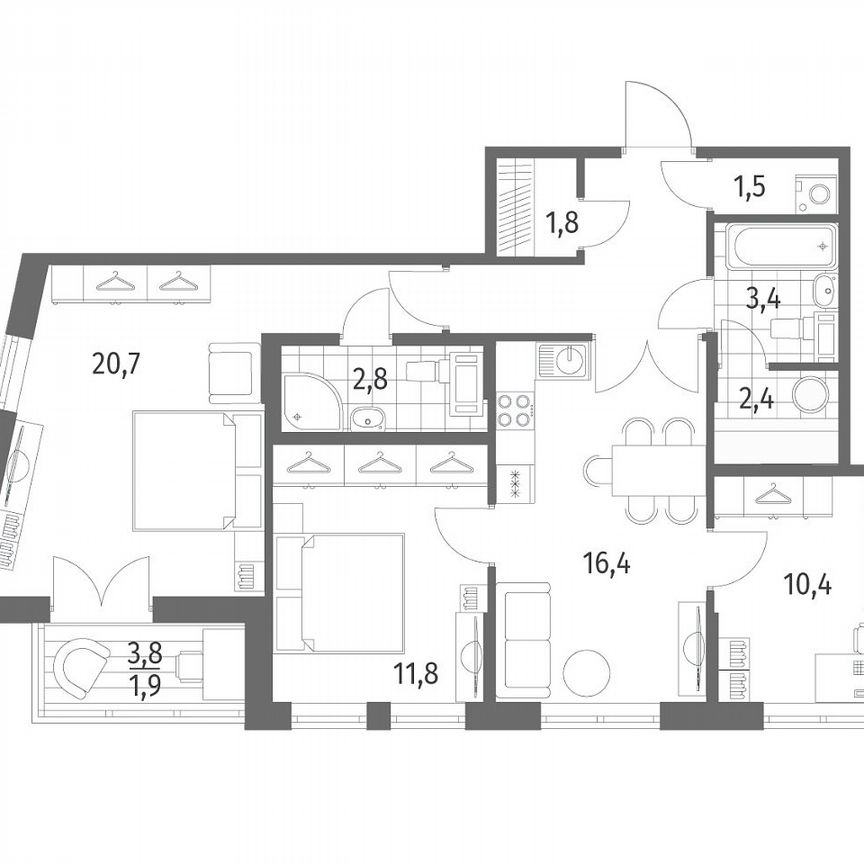 3-к. квартира, 80,9 м², 2/7 эт.