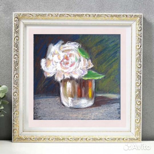 Картина пастель натюрморт с цветами Пион в вазе
