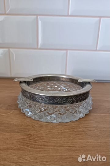 Пепельница хрусталь. Серебро 875 пробы