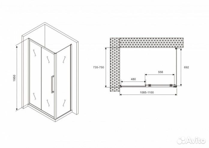 Душевой уголок Abber Schwarzer Diamant AG30110BH-S75B 110x75