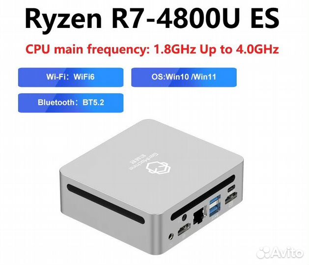 Новый минипк GenMachine Ryzen 7 4800U ES, 16gb озу