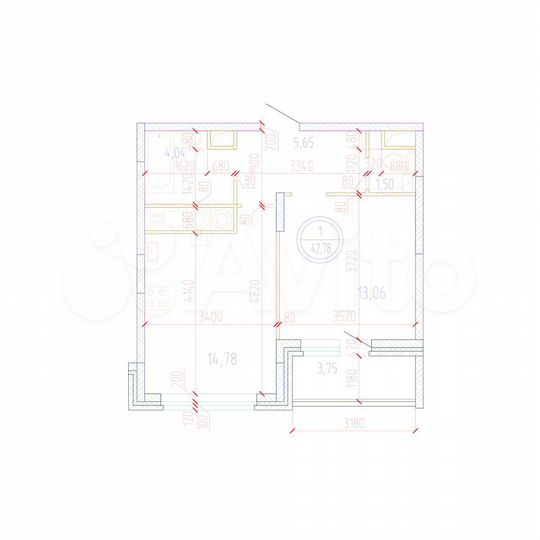 1-к. квартира, 42,8 м², 11/17 эт.