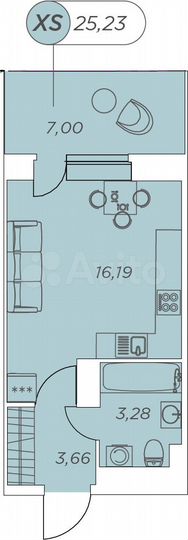 Квартира-студия, 25,2 м², 4/12 эт.