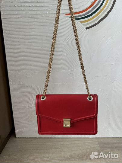 Кожаная красная женская сумка Massimo dutti