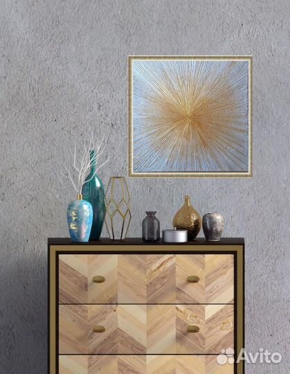 Интерьерная фактурная картина «Золотые лучи»