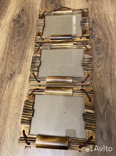 Фоторамки(две) комплект подвесные бамбук стекло де