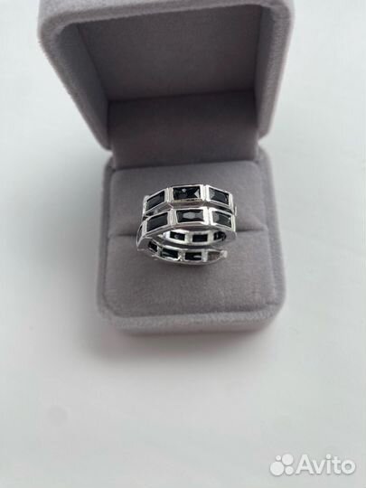 Кольцо змейка черная под серебро 18 р