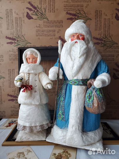 Ватный дед мороз СССР и снегурочка ватная