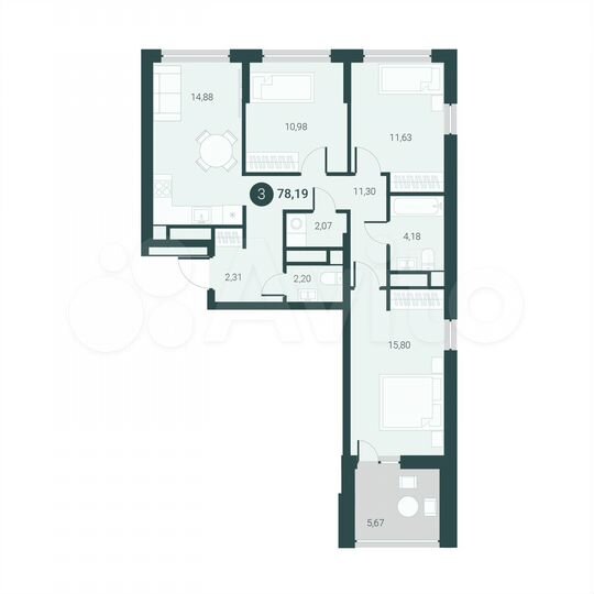 3-к. квартира, 78,2 м², 10/14 эт.