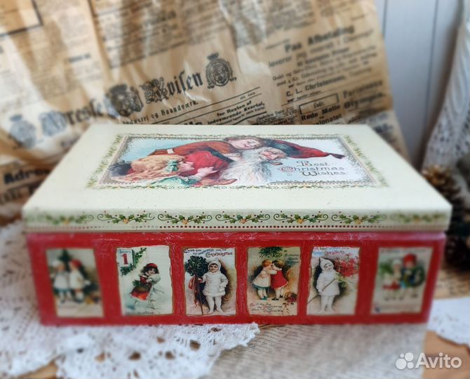 Большой набор елочных игрушек в коробе Винтаж