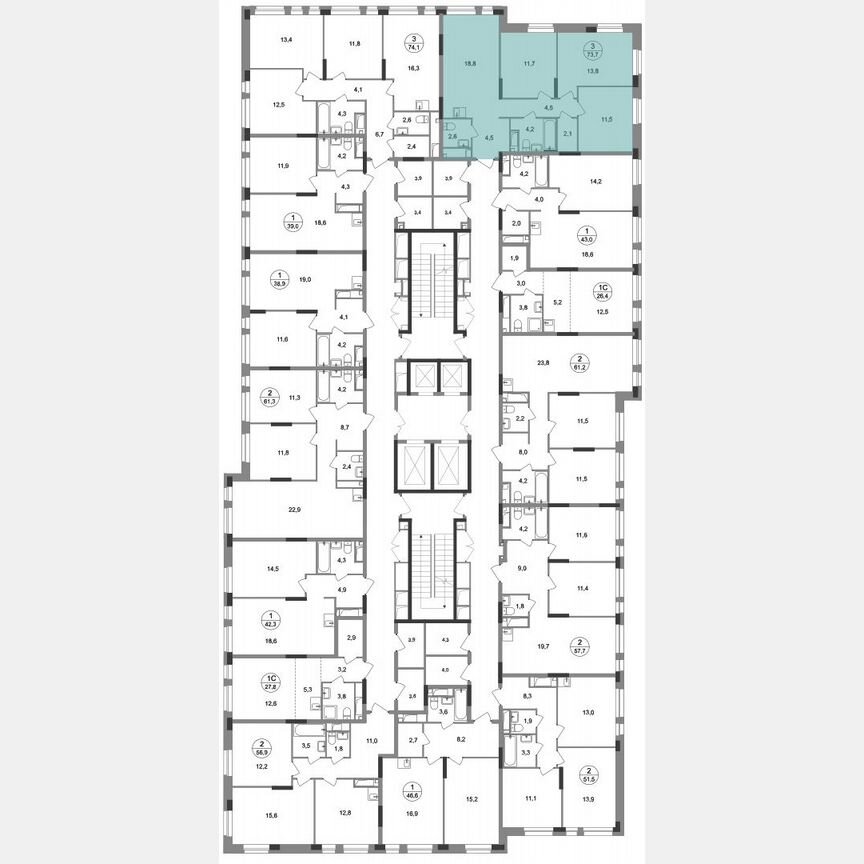 3-к. квартира, 73,7 м², 5/19 эт.