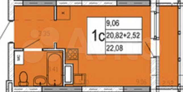Квартира-студия, 22,1 м², 9/19 эт.