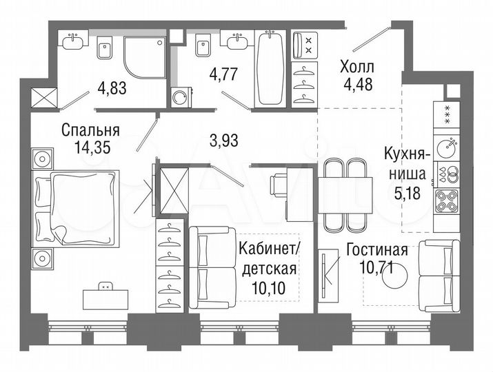 2-к. квартира, 58,2 м², 24/36 эт.