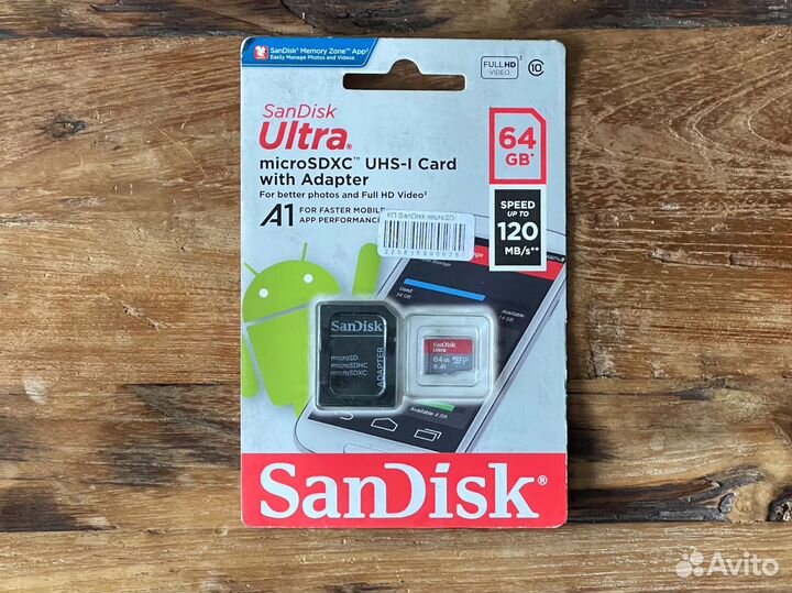 Карта памяти MicroSD SanDisk Ultra 64 Gb новая