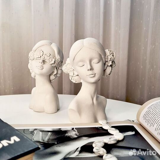 Гипсовая статуэтка 2 шт. лицо голова девушки цветы
