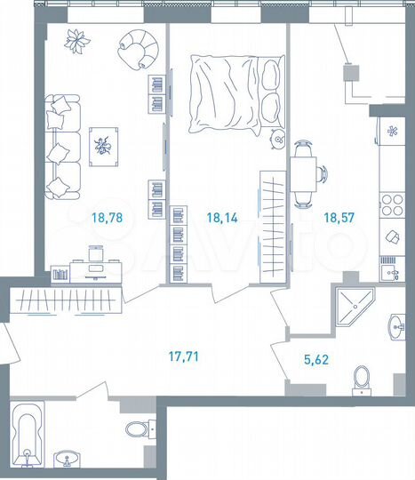 2-к. квартира, 87,9 м², 2/19 эт.