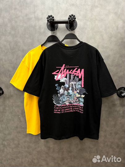 Футболка оверсайз Stussy черная / белая унисекс