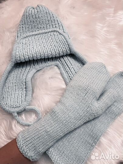 Шапка ушанка женская вязаная