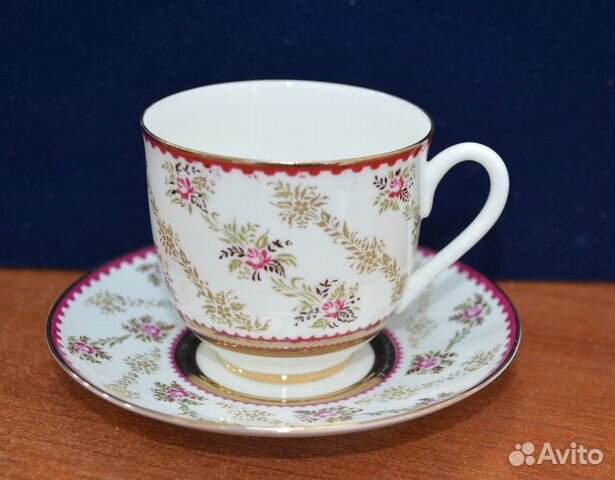 Фарфоровая кофейная пара - цветочный орнамент. лфз