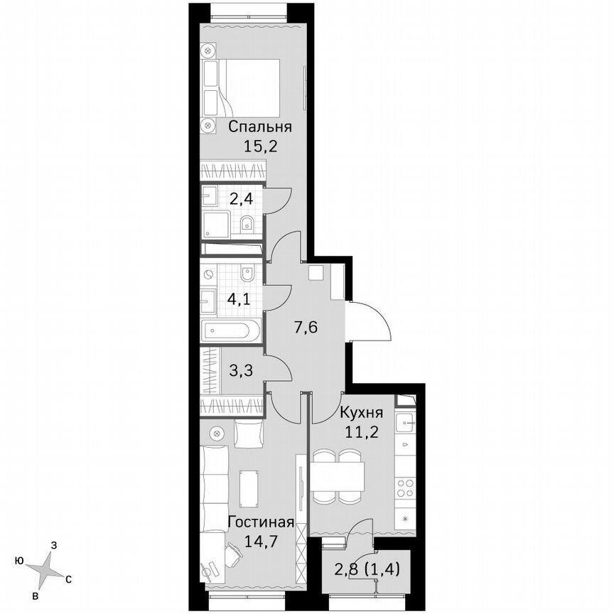 2-к. квартира, 60,1 м², 19/19 эт.