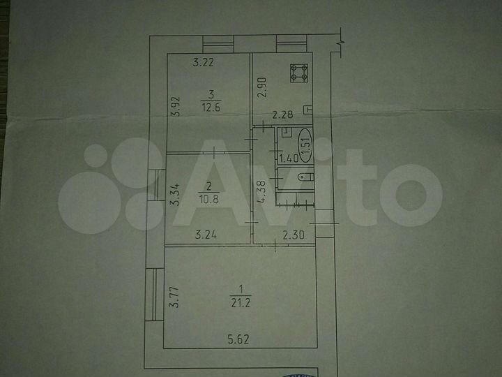 3-к. квартира, 60,8 м², 2/9 эт.