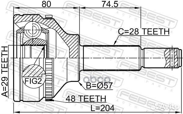 Шрус наружный 29x57x28 ford transit TT9 2006-2013