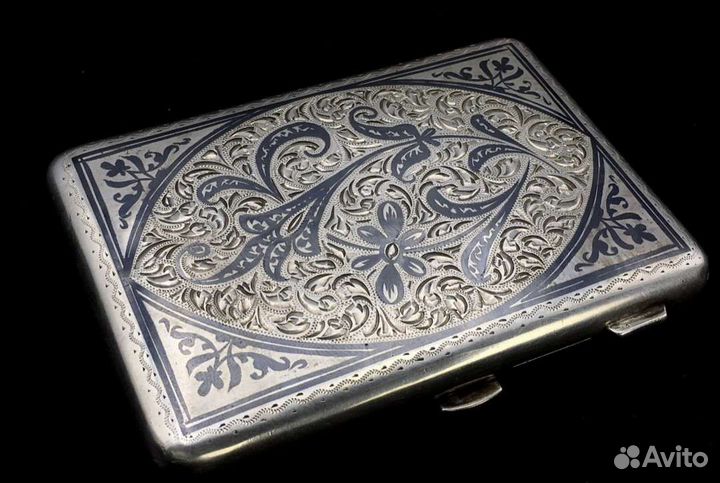 Портсигар Кубачи штихель,серебро 875